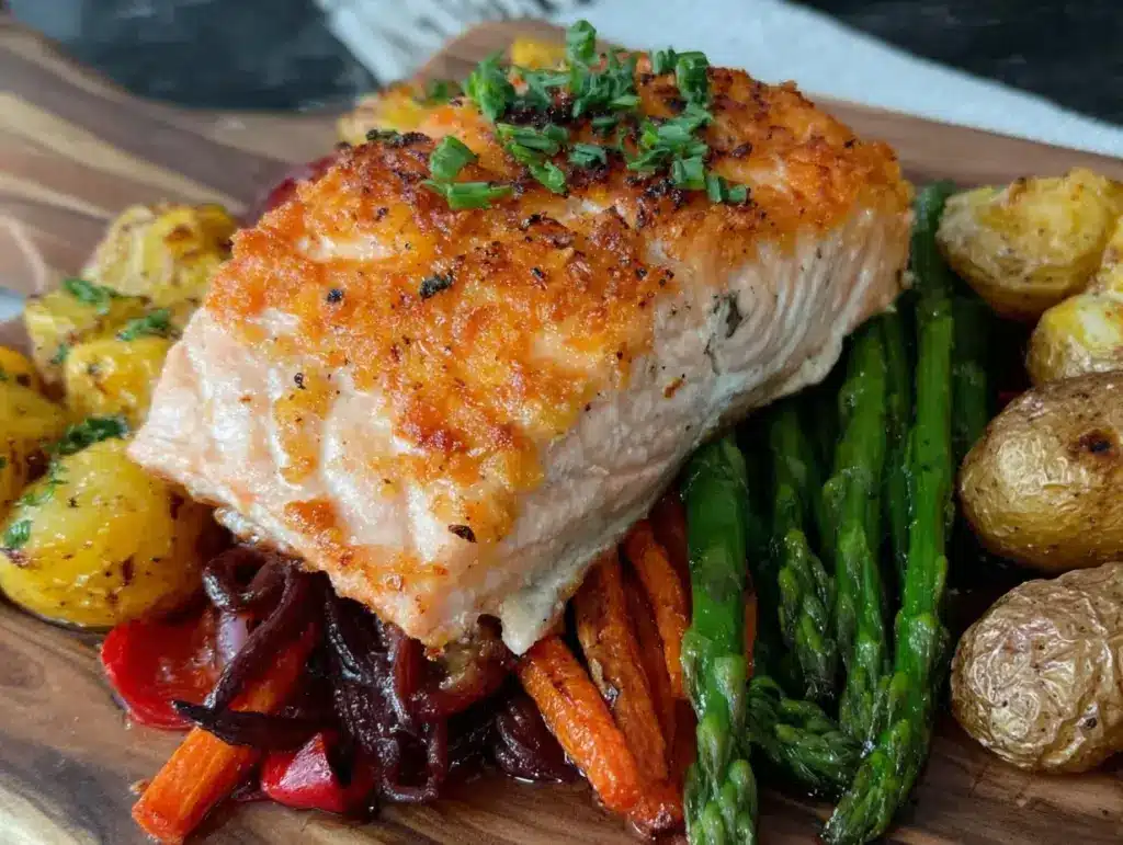 crispy sheet pan salmon - featured image