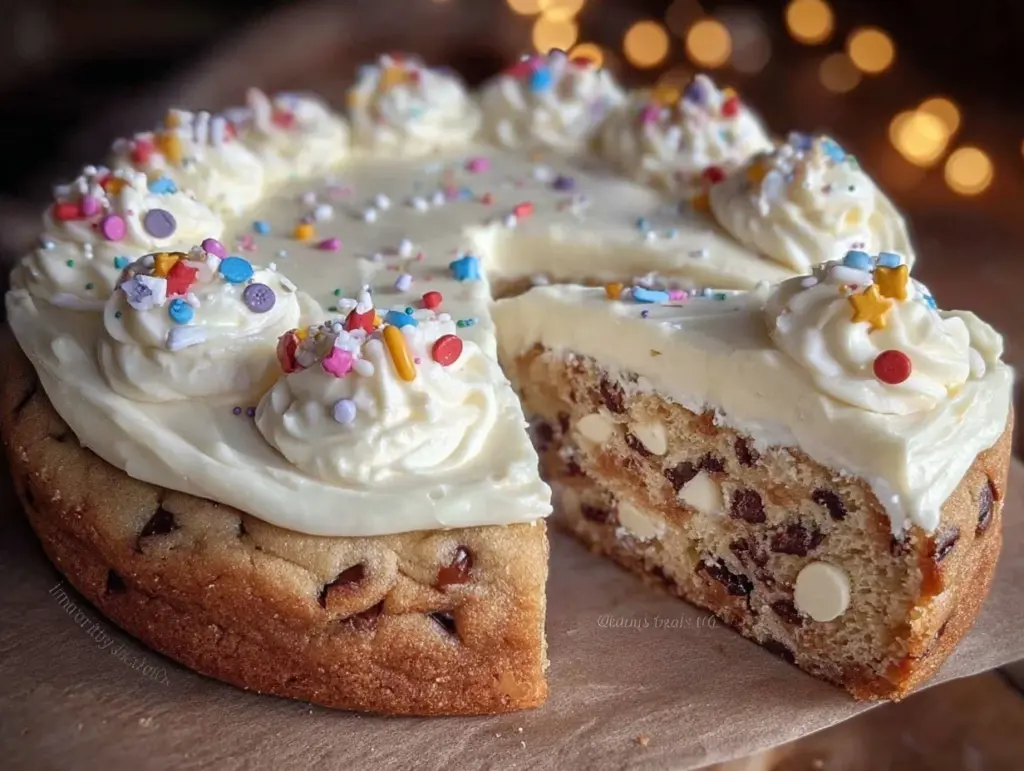 easy back-to-school cookie cake with frosting - featured image