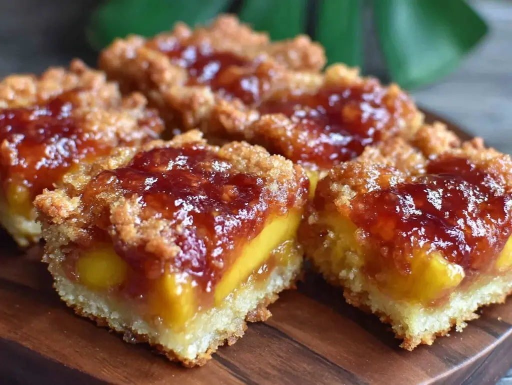 easy brown sugar peach cobbler bars - featured image
