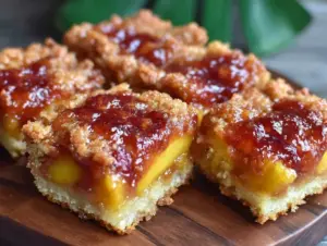 easy brown sugar peach cobbler bars - featured image