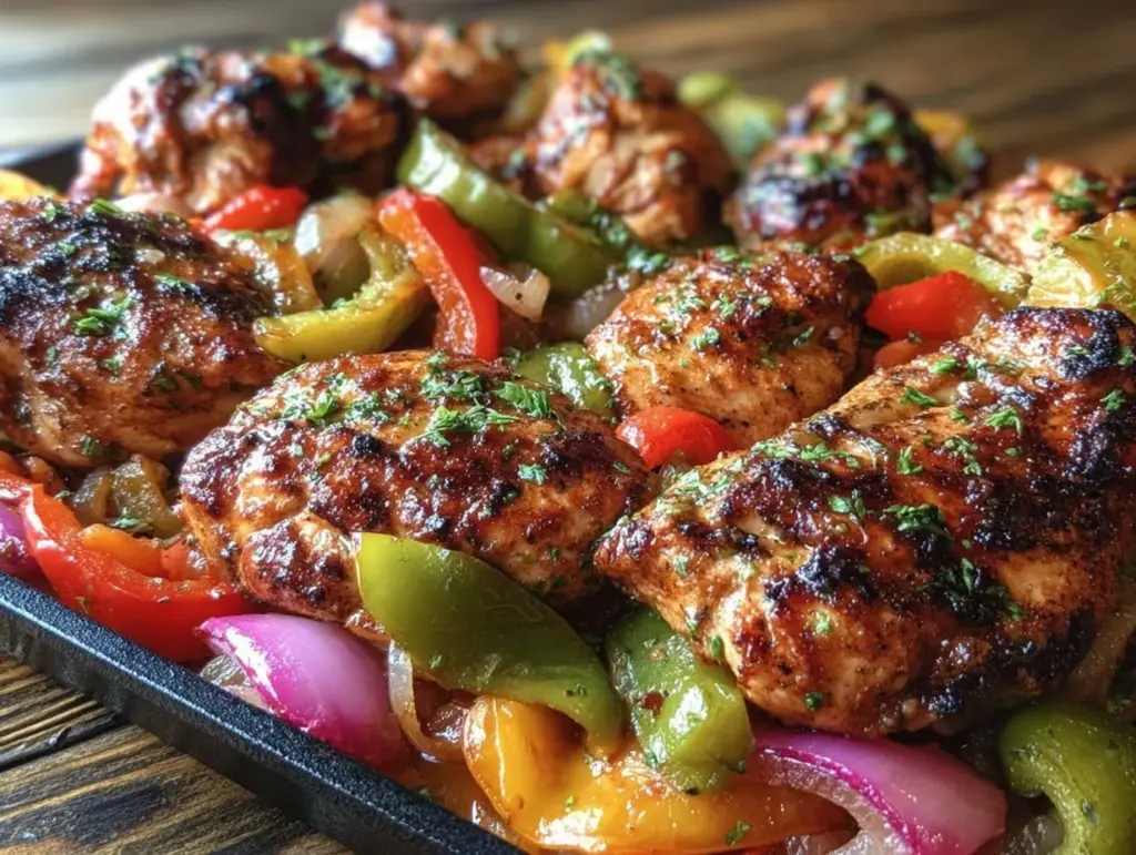 easy crispy sheet pan chicken fajitas - featured image