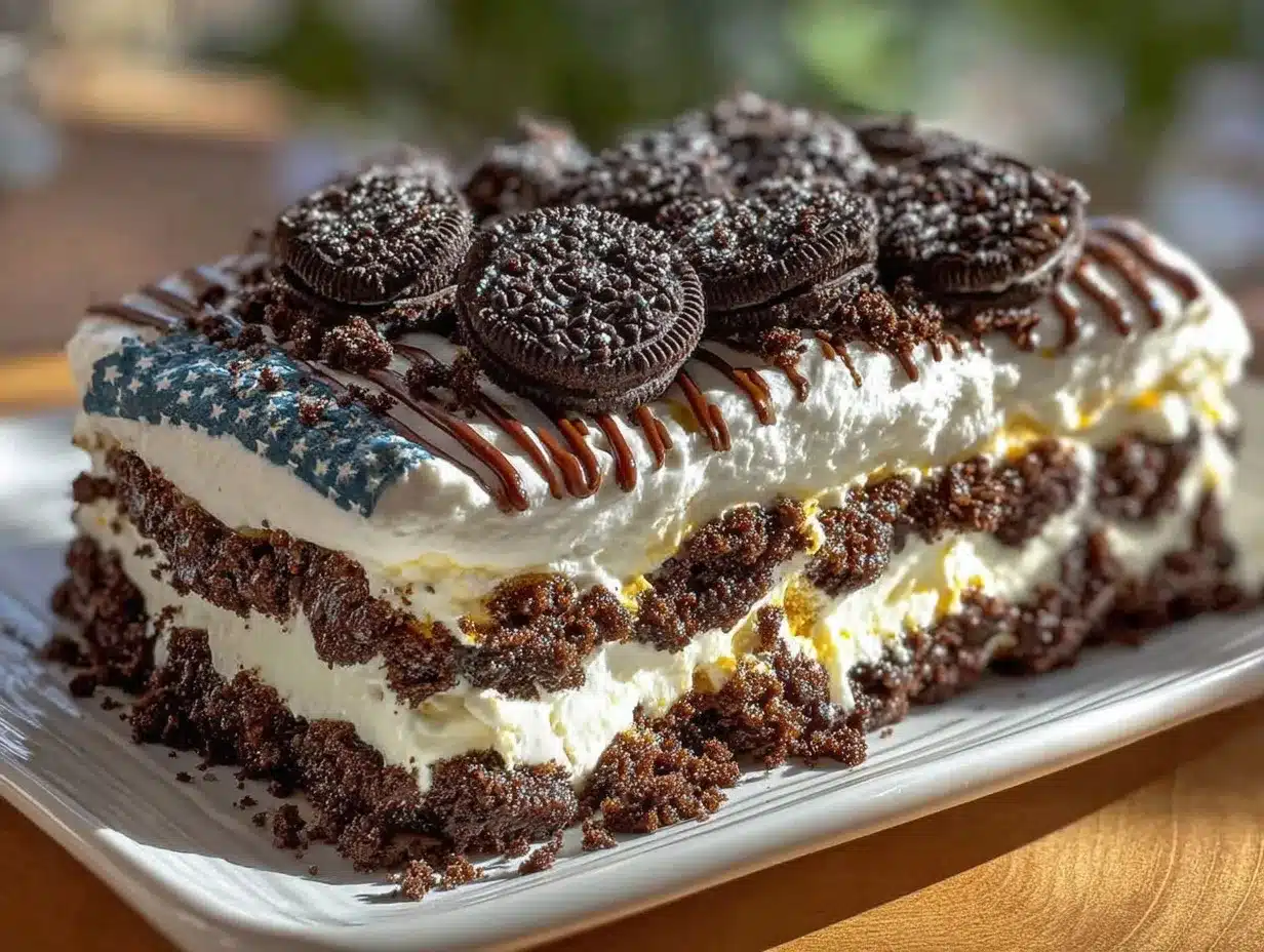 easy no bake oreo flag icebox cake preparation steps