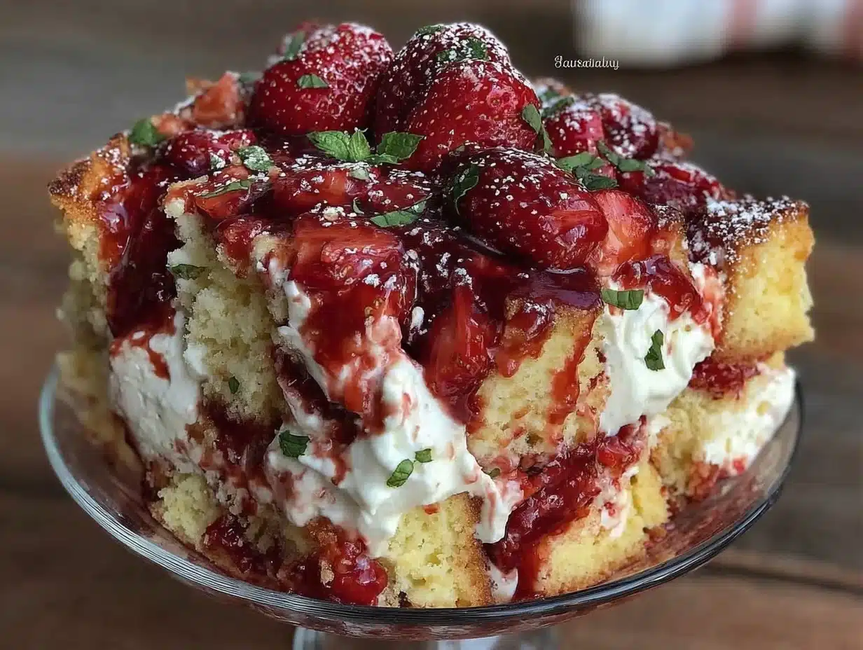 firecracker strawberry shortcake trifle dessert - featured image