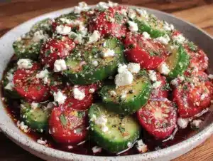 fresh cucumber tomato feta salad - featured image