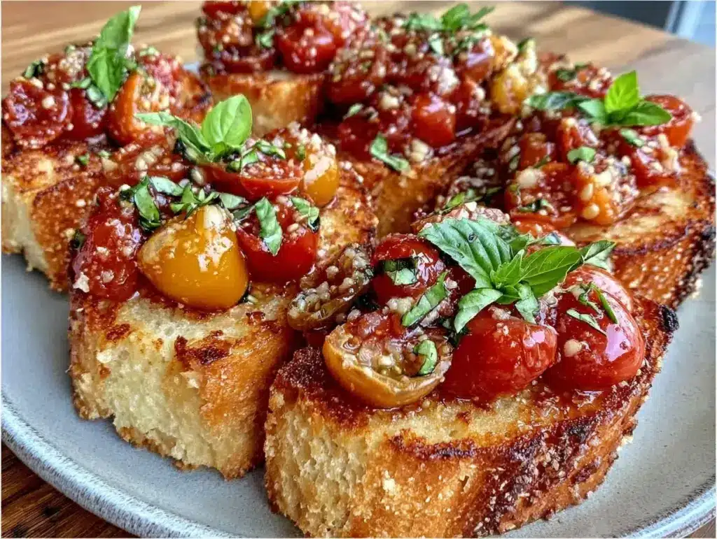 fresh heirloom tomato basil bruschetta - featured image