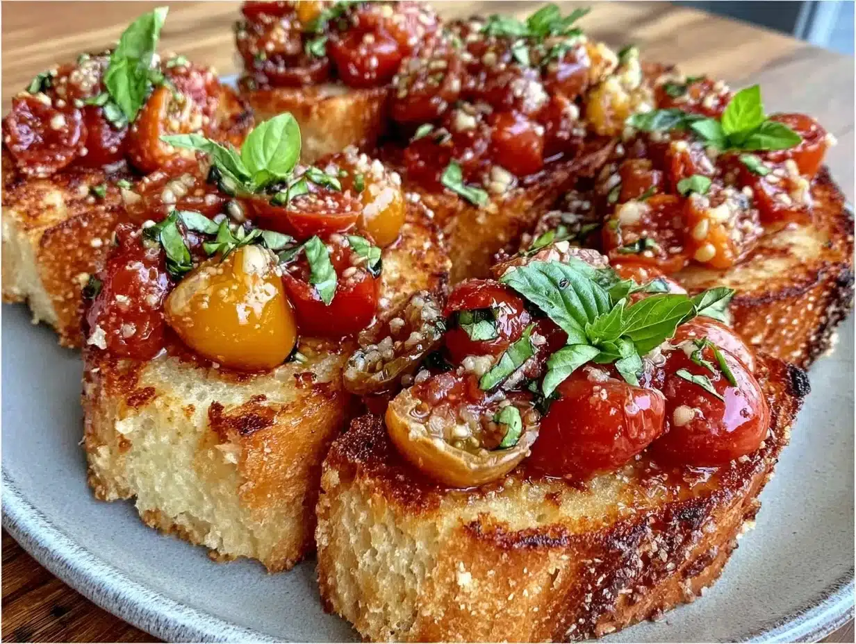 fresh heirloom tomato basil bruschetta - featured image