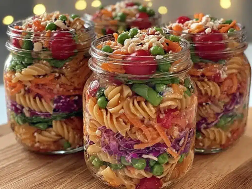 fresh rainbow veggie pasta salad - featured image