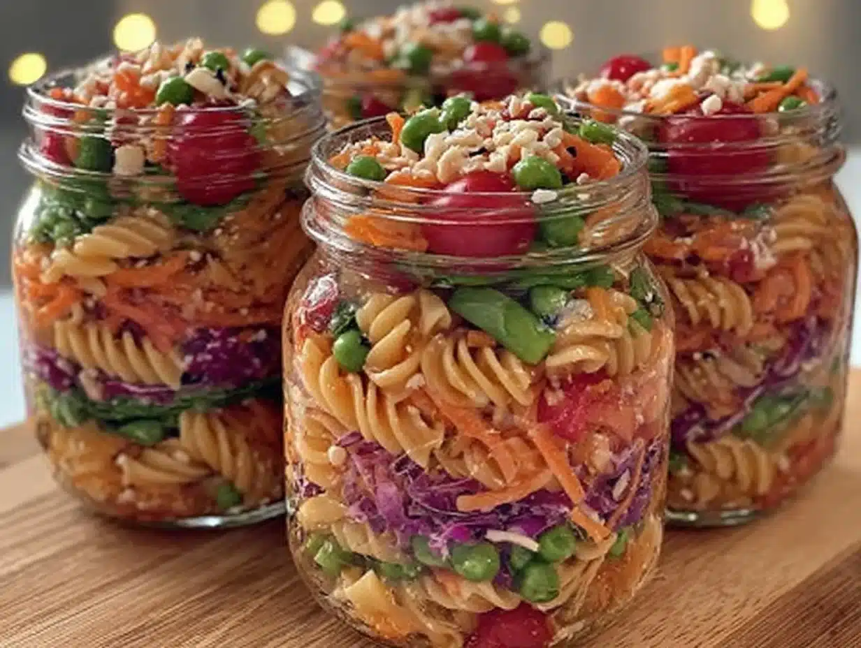 fresh rainbow veggie pasta salad - featured image