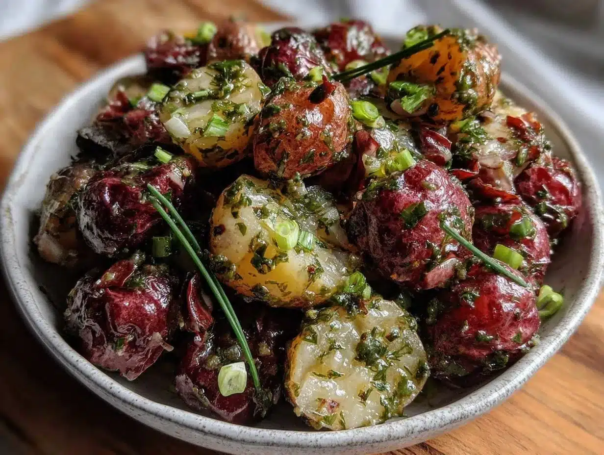 fresh red white blue potato salad preparation steps