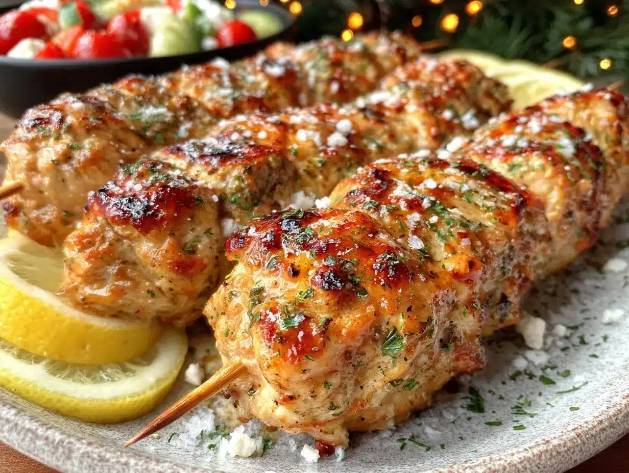 Greek lemon chicken souvlaki preparation steps