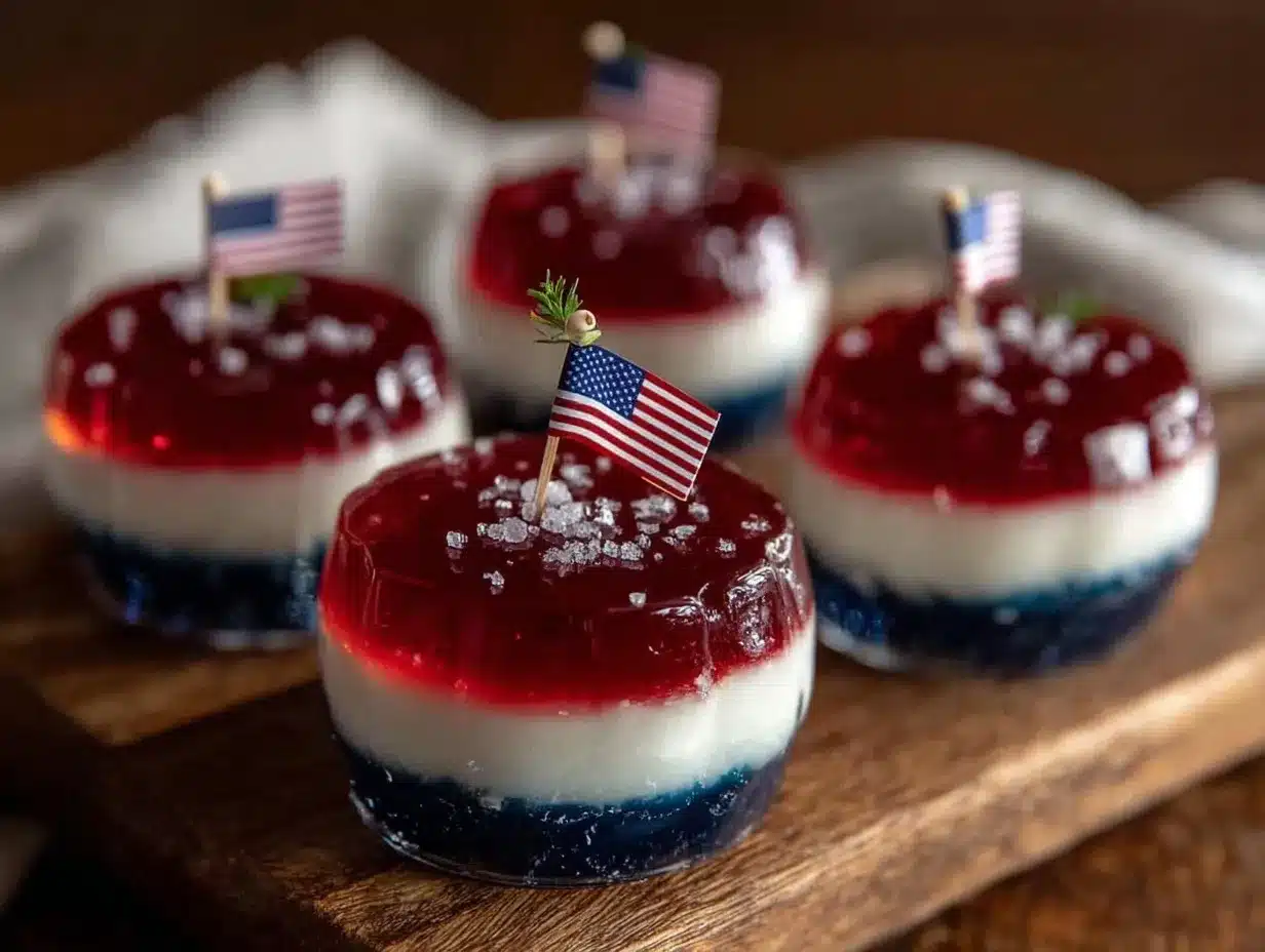 layered red white blue jello shots preparation steps