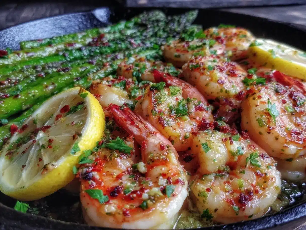 lemon garlic butter shrimp and asparagus - featured image