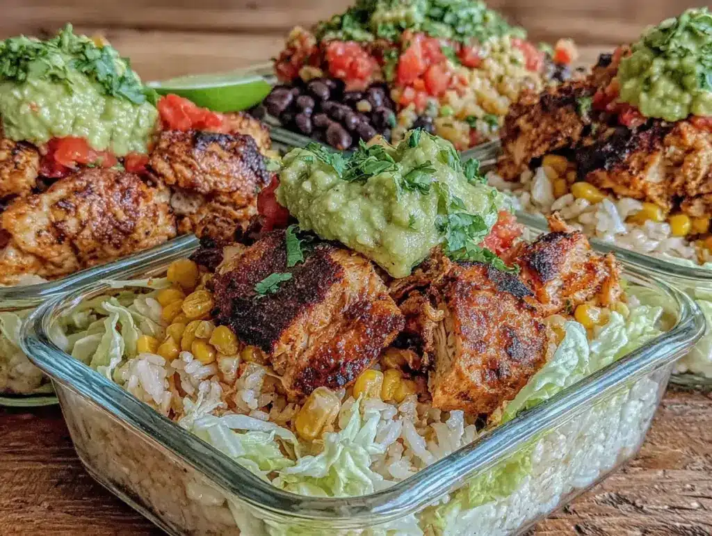 meal prep chicken burrito bowls - featured image