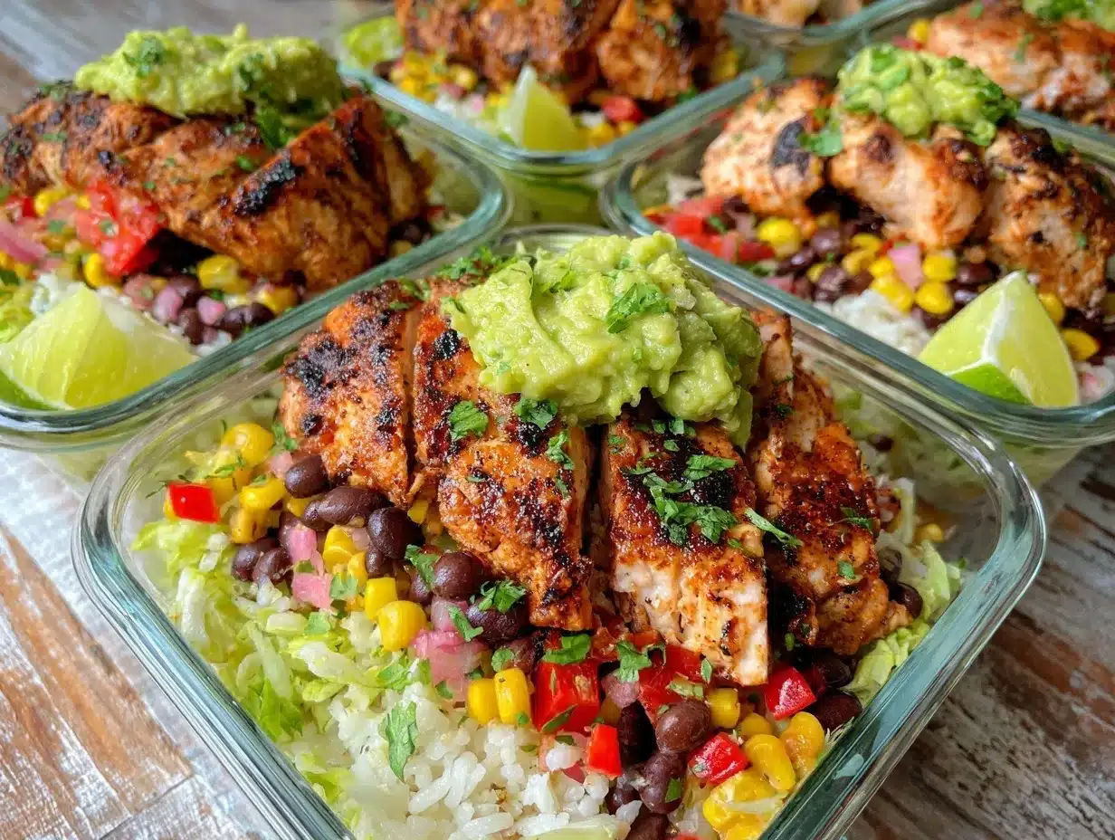 meal prep chicken burrito bowls preparation steps
