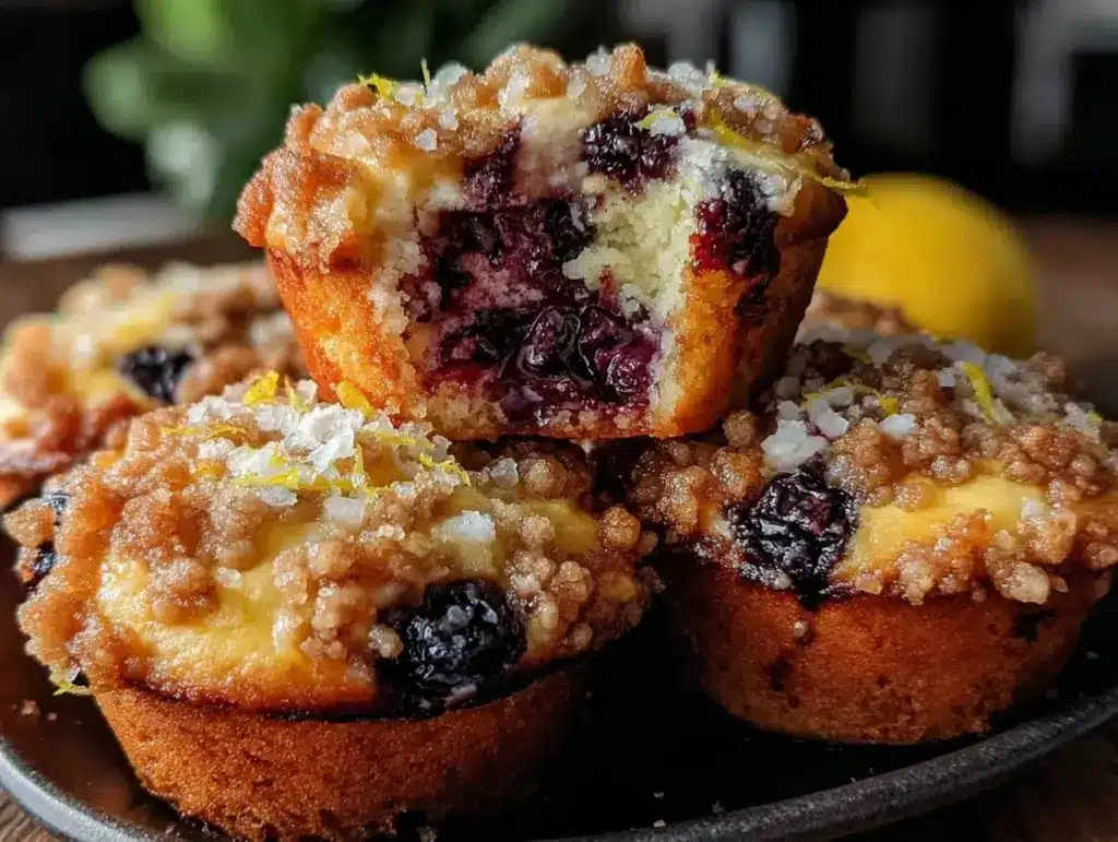 moist lemon blueberry zucchini muffins - featured image