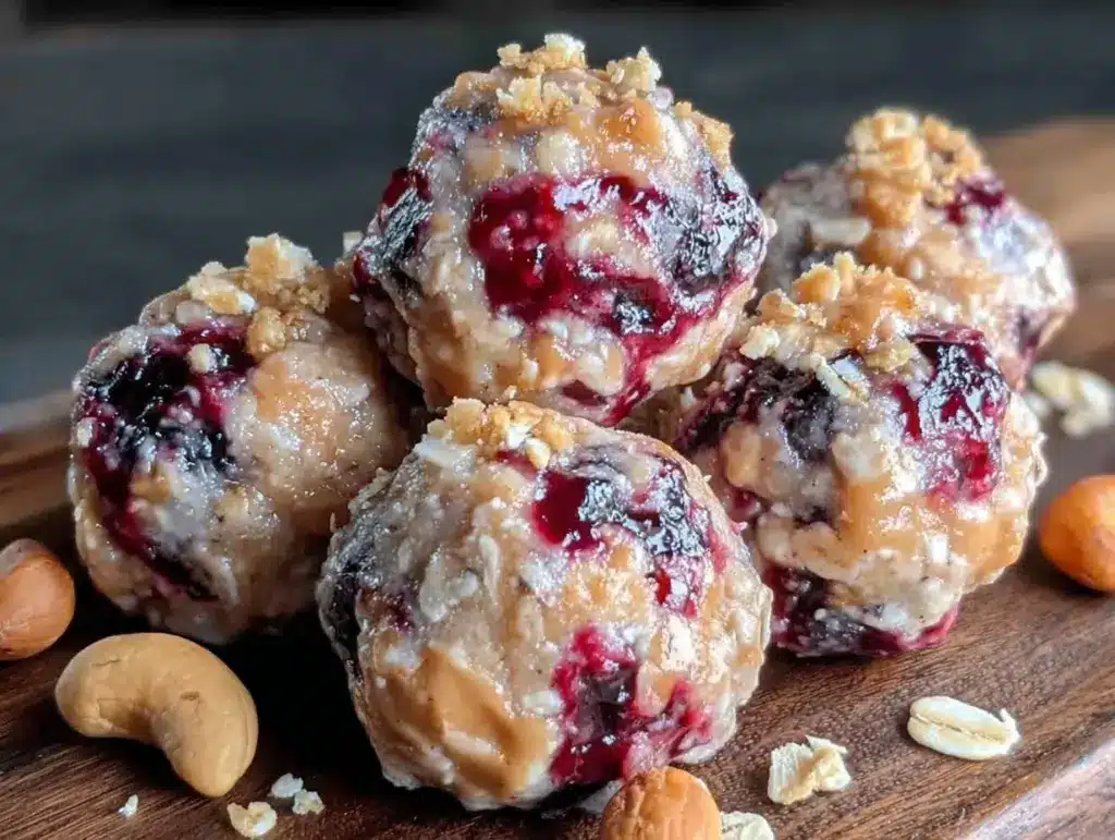 no bake peanut butter jelly energy bites - featured image