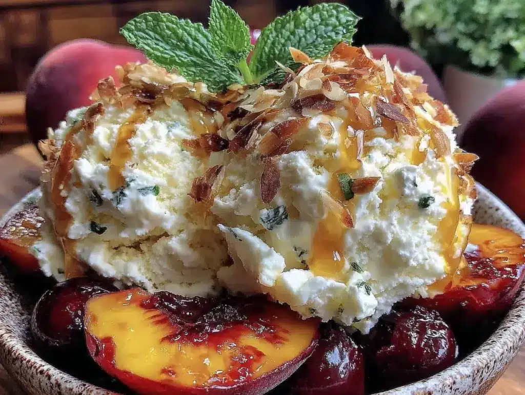 no-churn roasted peach ice cream - featured image