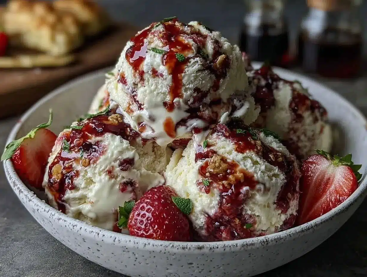 no-churn roasted strawberry balsamic ice cream preparation steps