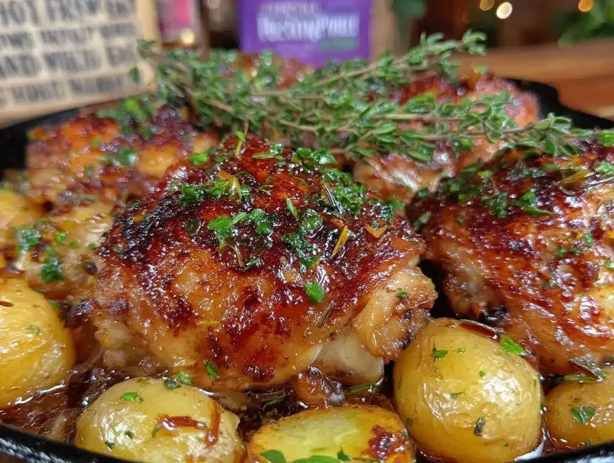 one-pan garlic butter chicken and potatoes preparation steps