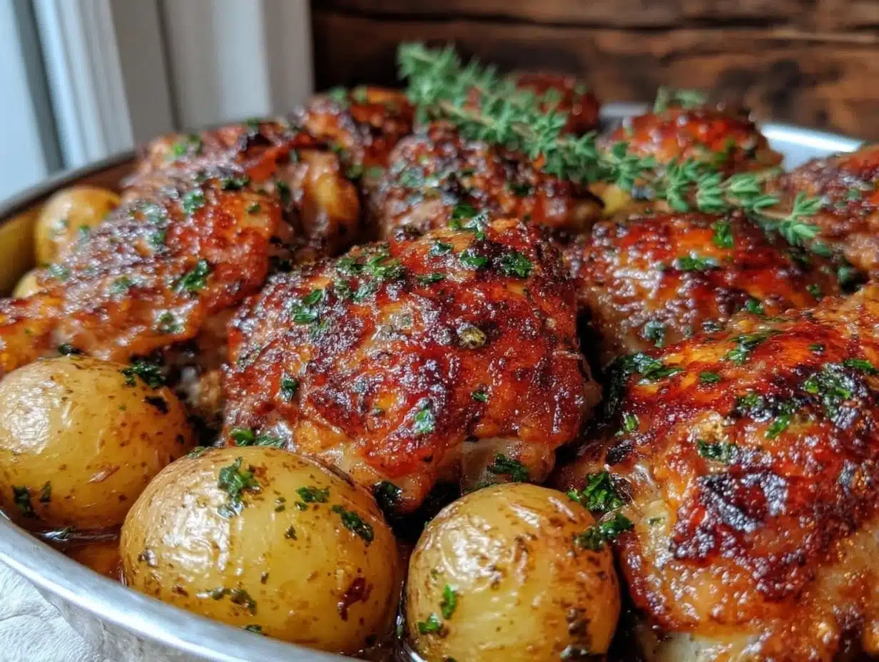 one-pan garlic butter chicken and potatoes - featured image