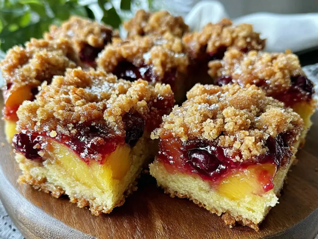 peach blueberry crisp bars - featured image