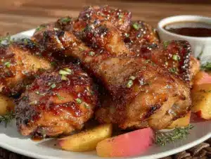 peach bourbon bbq chicken drumsticks - featured image