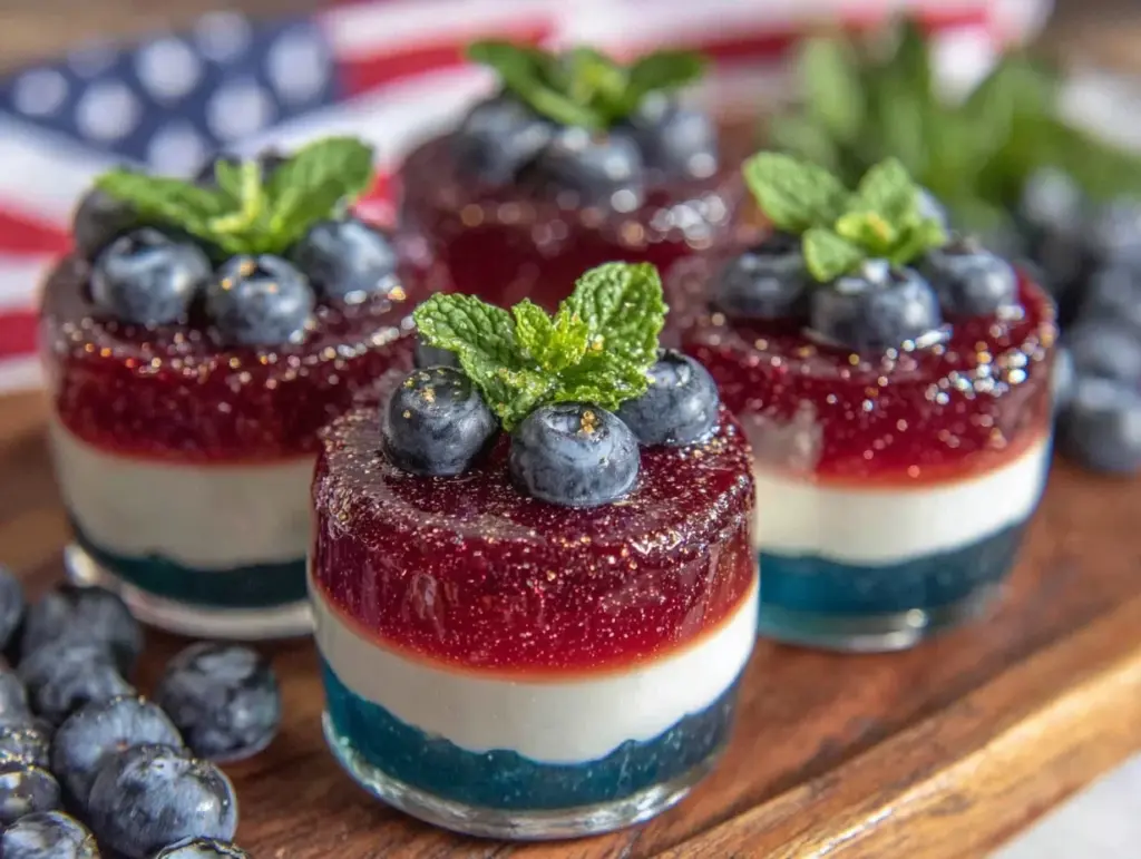 red white blue layered jello shots - featured image