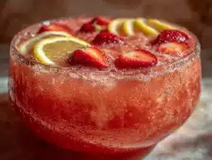 sparkling strawberry lemonade punch bowl - featured image