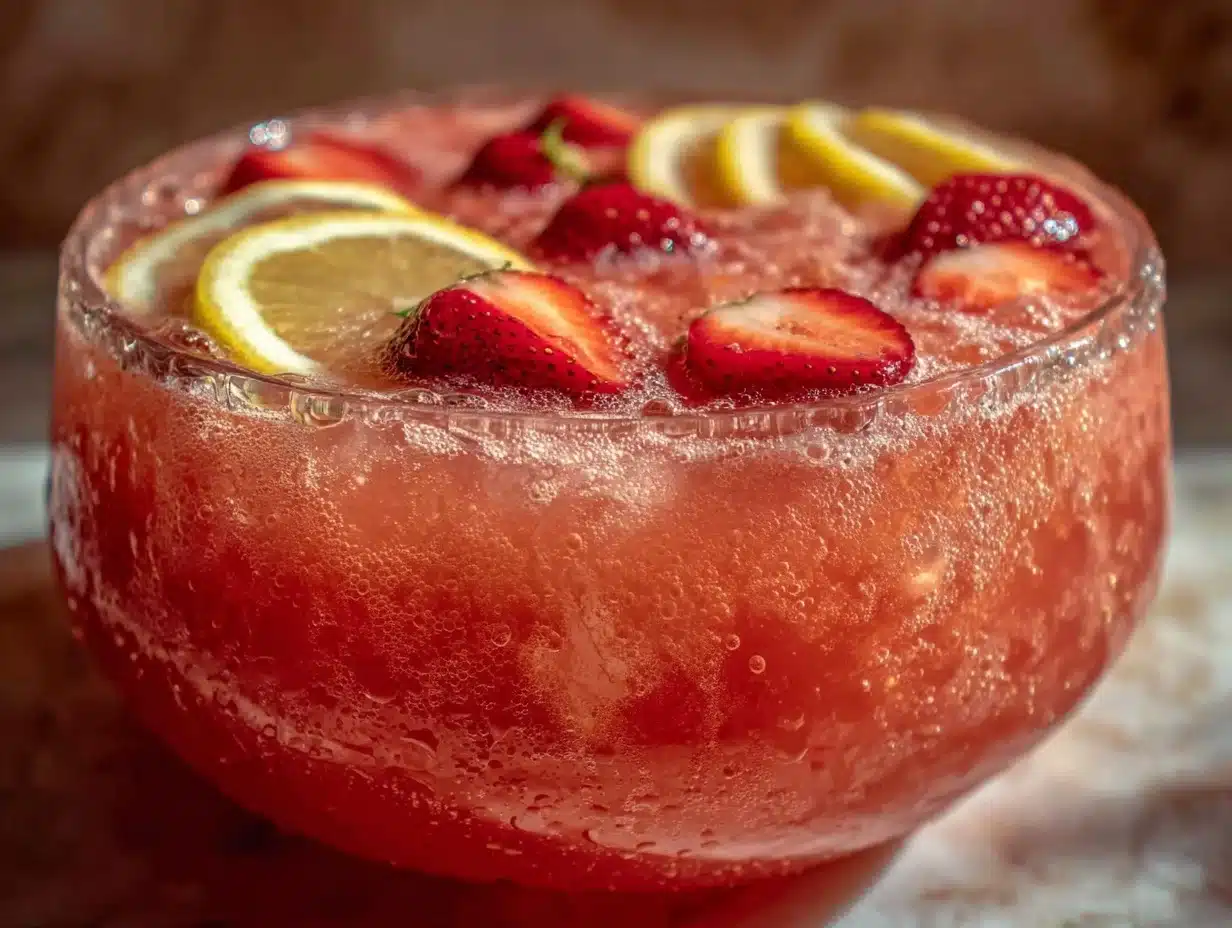 sparkling strawberry lemonade punch bowl - featured image