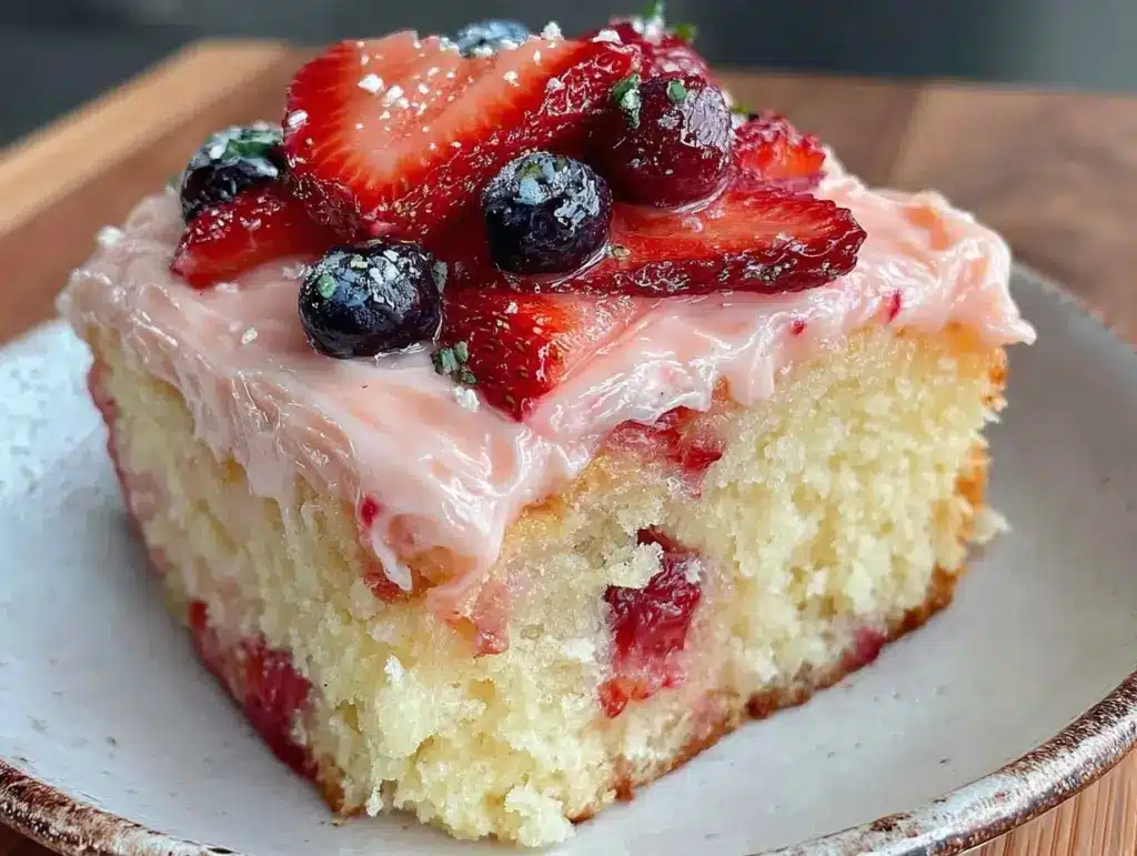 strawberry lemonade poke cake - featured image