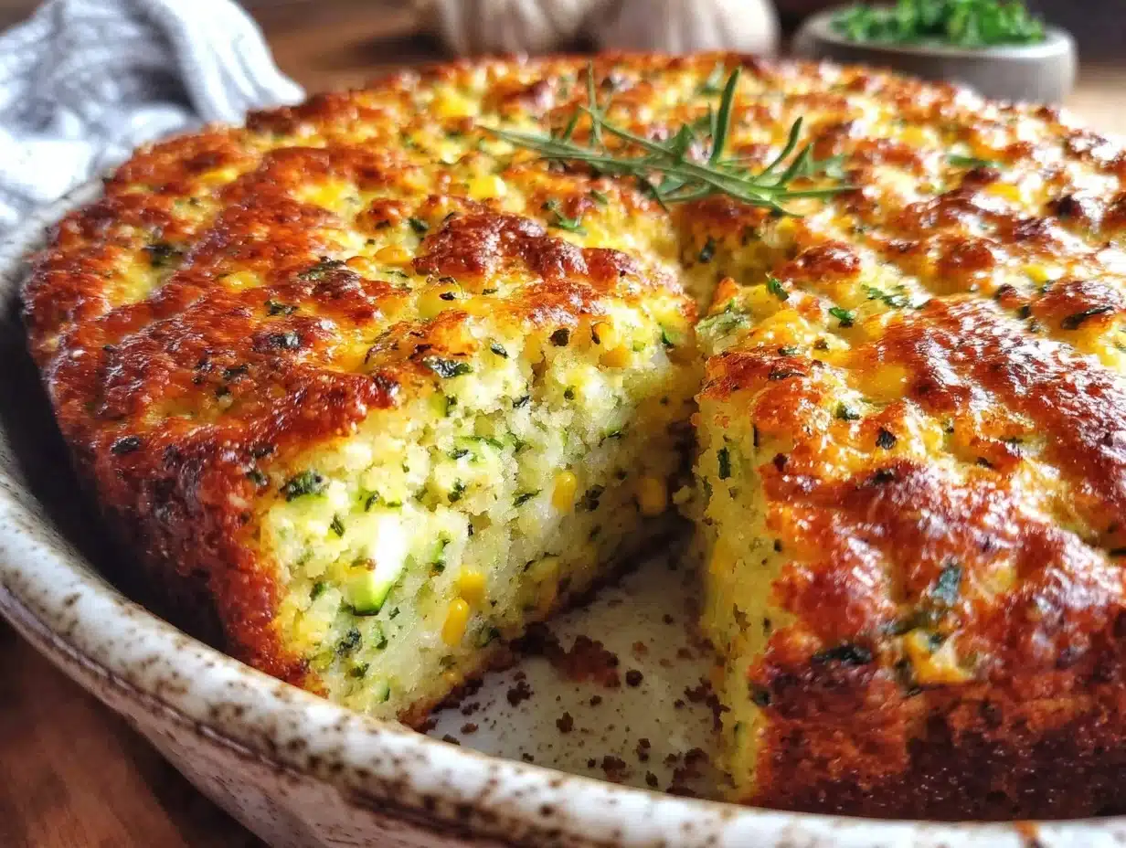 cozy cheesy zucchini cornbread casserole - featured image