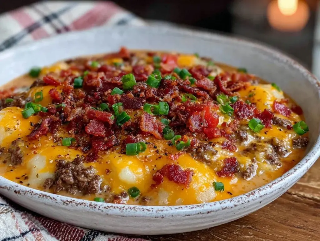 creamy cheeseburger potato soup - featured image