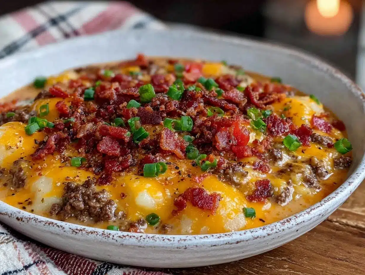 creamy cheeseburger potato soup - featured image