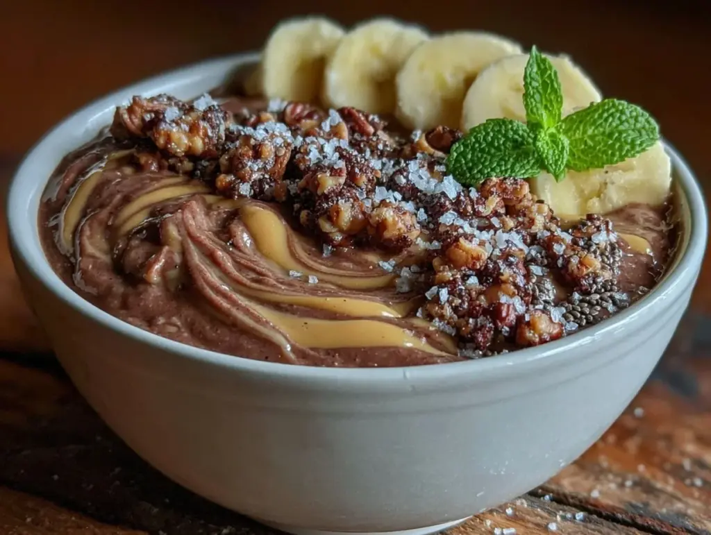 creamy chocolate peanut butter protein smoothie bowl - featured image