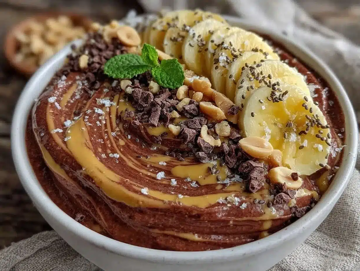 creamy chocolate peanut butter protein smoothie bowl preparation steps