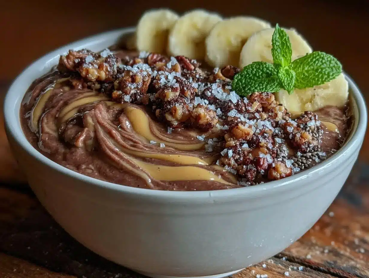 creamy chocolate peanut butter protein smoothie bowl - featured image