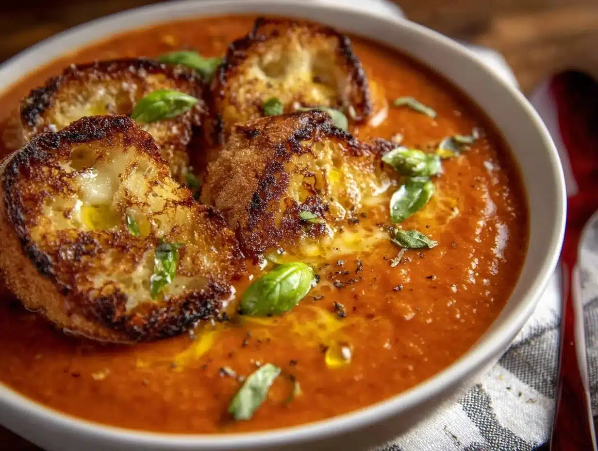 creamy roasted tomato basil soup - featured image