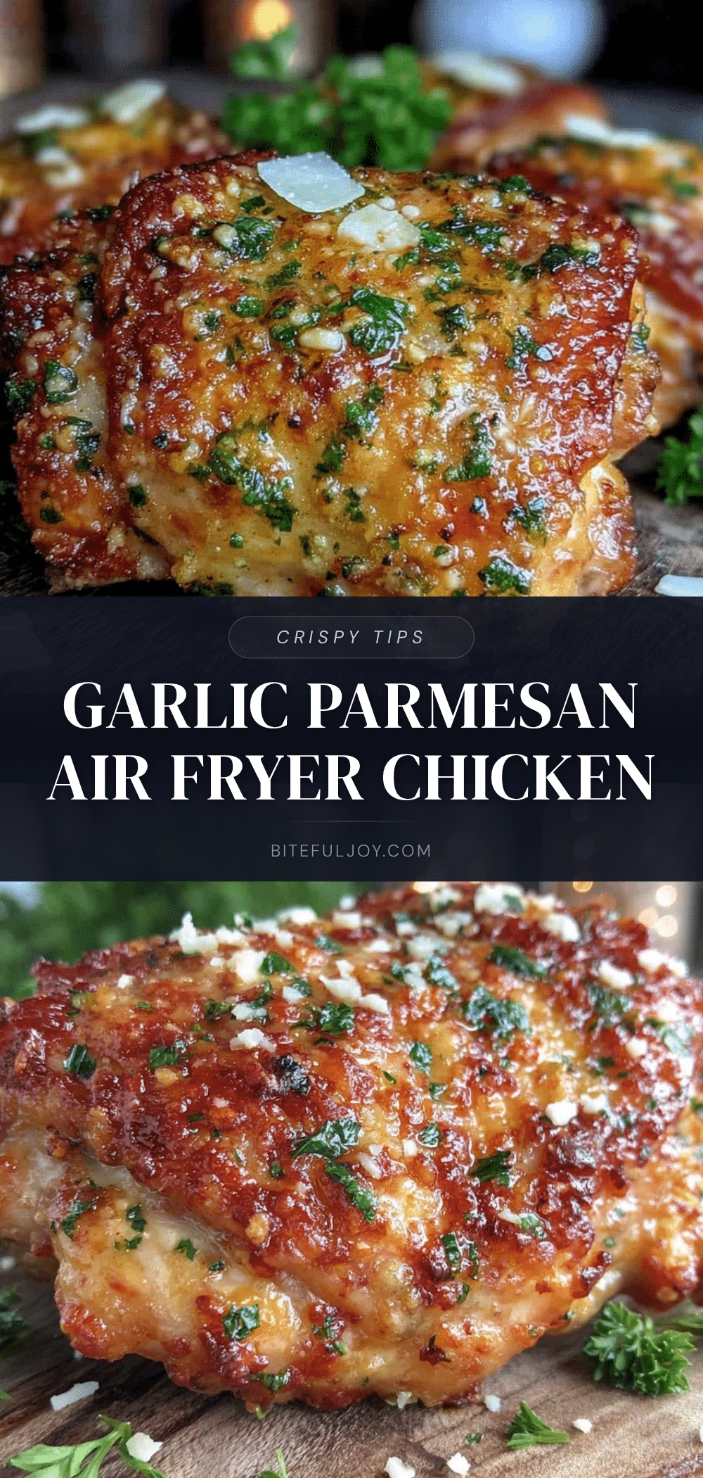 crispy garlic parmesan air fryer chicken thighs recipe