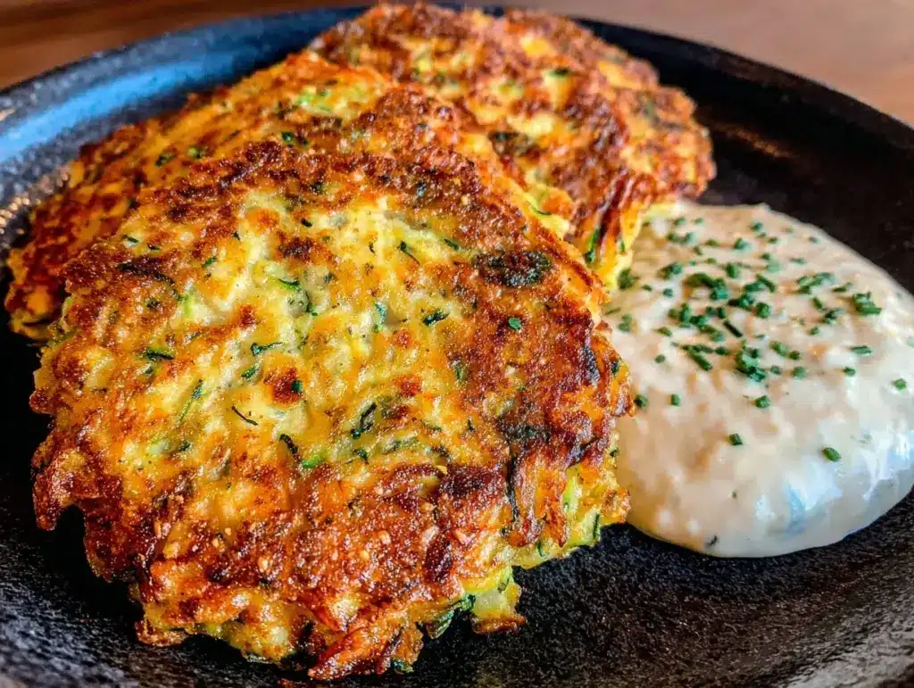 crispy parmesan herb zucchini fritters - featured image