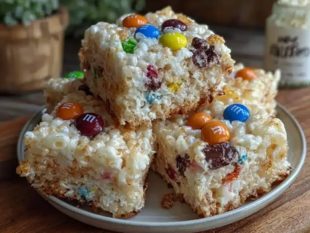 Easy No-Bake Rice Krispie Treats with M&Ms - featured image
