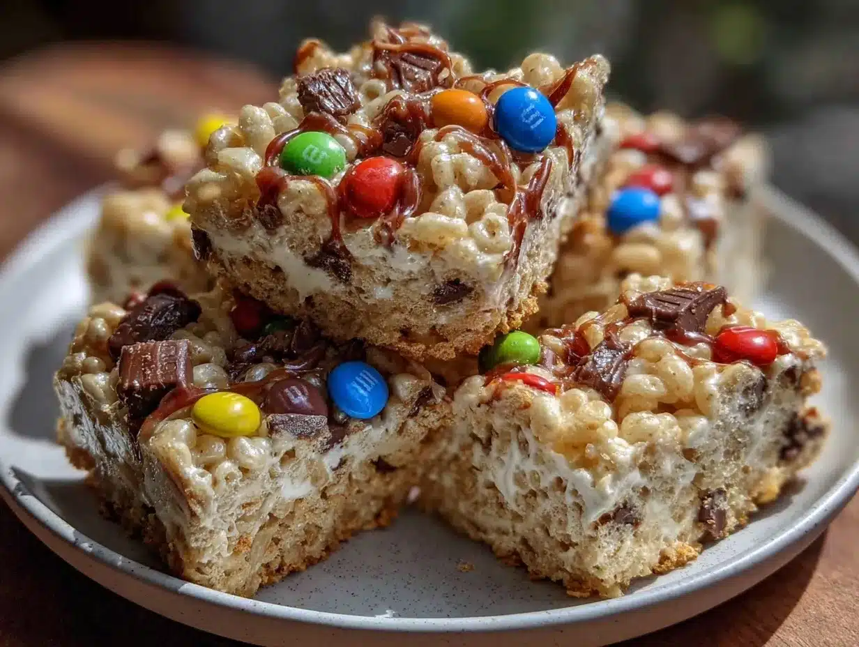 Easy No-Bake Rice Krispie Treats with M&Ms preparation steps