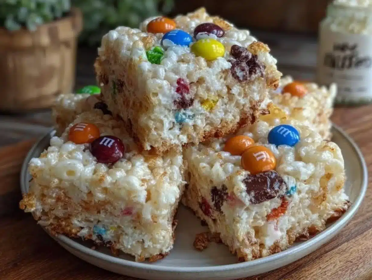 Easy No-Bake Rice Krispie Treats with M&Ms - featured image