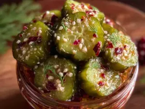easy spicy garlic refrigerator dill pickles - featured image