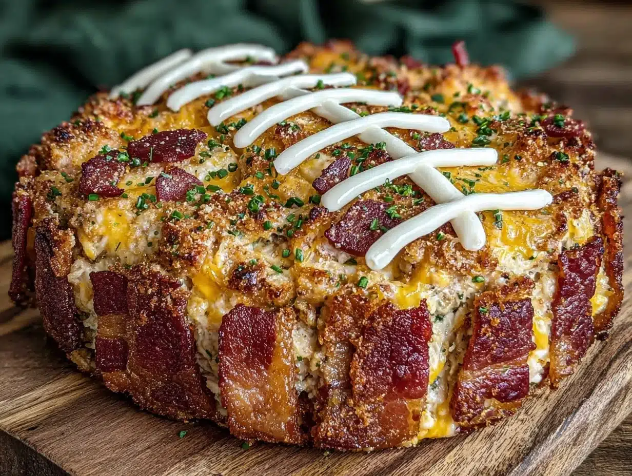 football shaped jalapeño popper dip - featured image