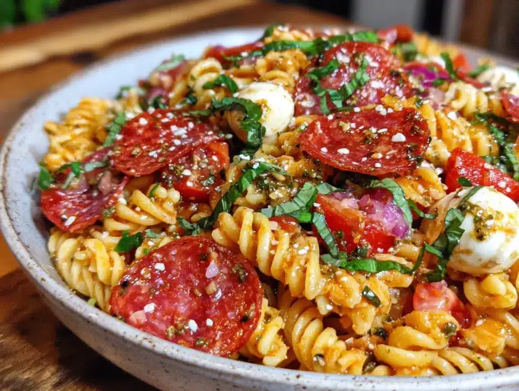 Italian pasta salad with pepperoni and mozzarella - featured image