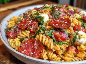 Italian pasta salad with pepperoni and mozzarella - featured image
