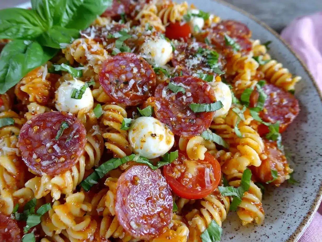 Italian pasta salad with pepperoni and mozzarella preparation steps