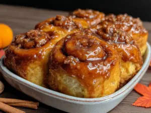 maple glazed pumpkin cinnamon rolls - featured image
