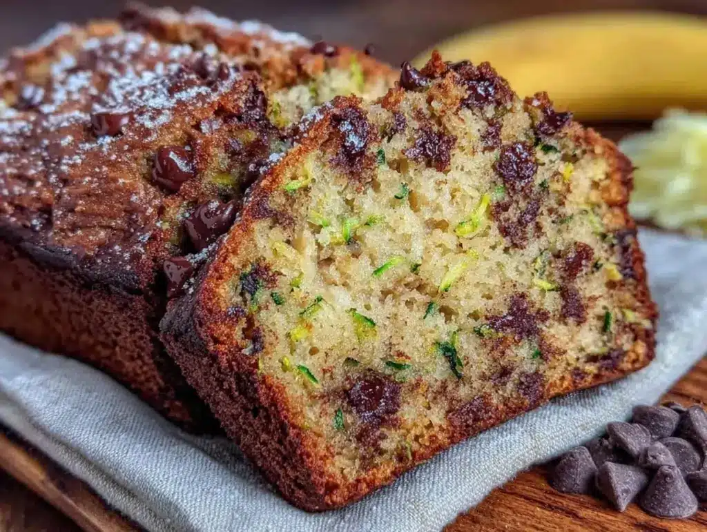 moist chocolate chip zucchini banana bread - featured image