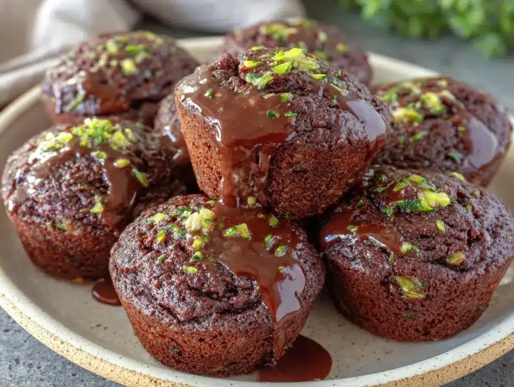 moist double chocolate zucchini muffins - featured image